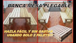 Mesa banca plegable hecha de 2 Palets Paso a paso Folding bench turns into a Table from 2 pallets