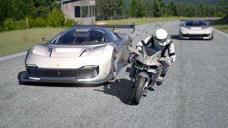 Kawasaki Ninja H2R Supercharged vs Ferrari KC23 Sports at Old SPA