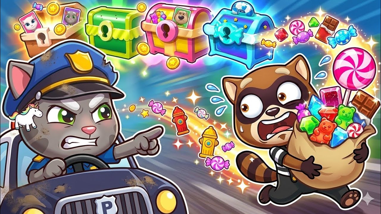 Talking Tom Candy Run Officer Tom vs Roy Raccoon Gameplay Android ios 
