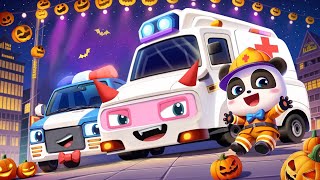 fire truck police car ambulance at halloween party halloween kids songs babybus