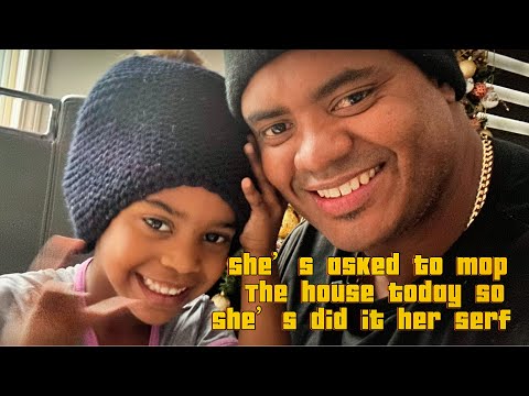 My little daughter ask if she can mop the house so I let her do it .