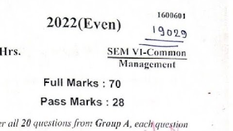 Management Question paper civil 6th semester diploma sbte bihar/previous year Question management