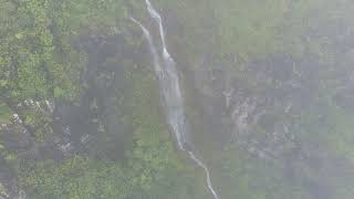 Aerial, Waterfall in the Misty Mountains of Hawaii, May 2024