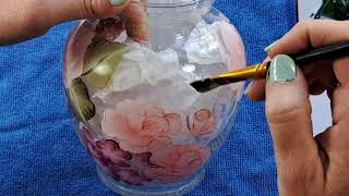 Painting Pretty Bright Flowers on a Bubble Glass Vase