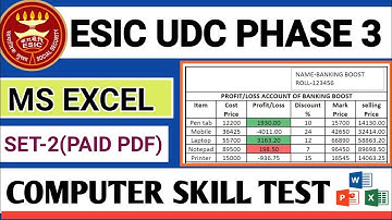 ESIC UDC Computer skill test 2022 | MS Excel set-2 | Phase 3