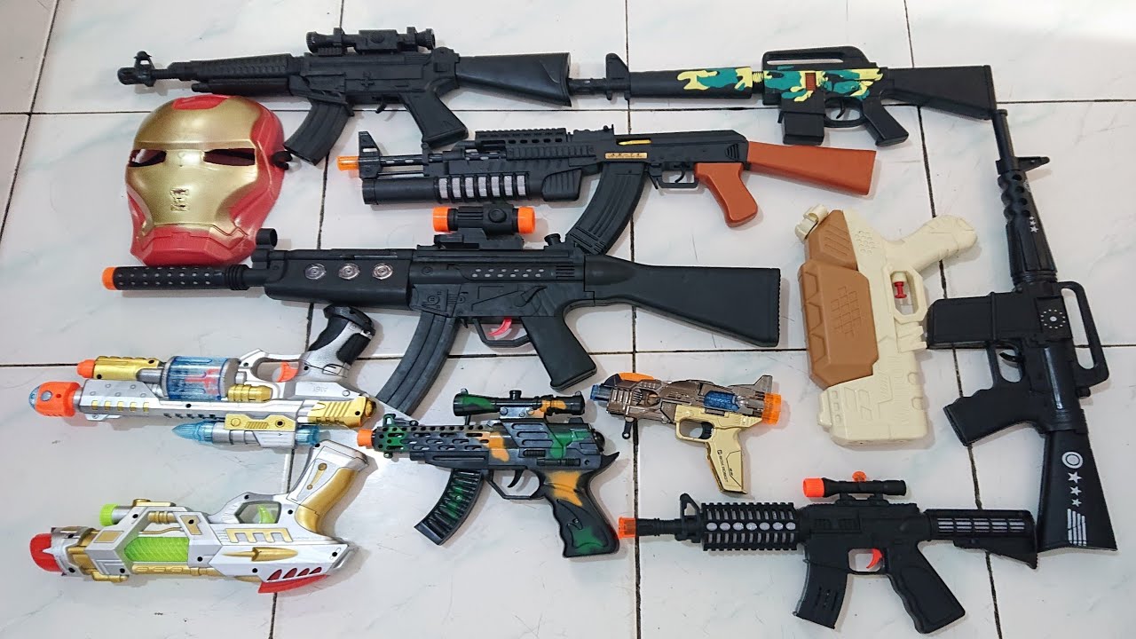 Mencari Tembakan Nerf Gun war Gun, Revolver, Gear Light Gun, AK47, Sniper Rifle, Spiderman Gun