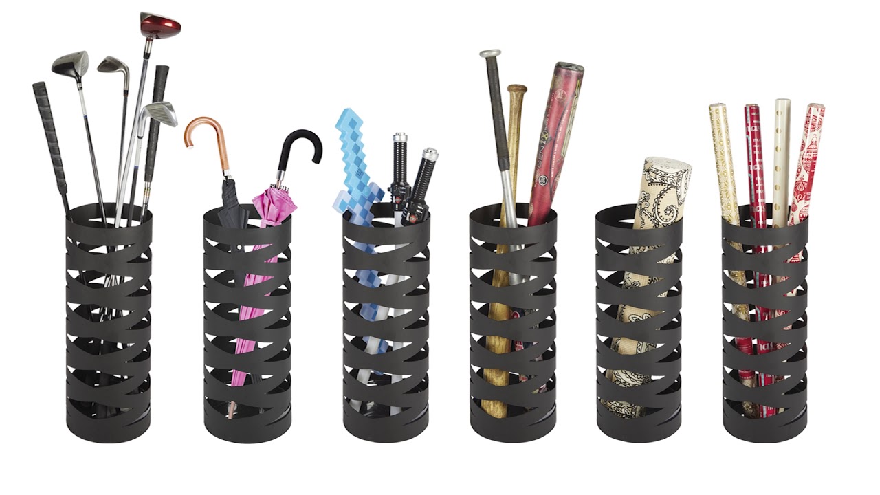 Round Metal Umbrella Stand Holder with Drip Tray - mDesign