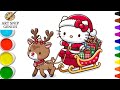 How to Draw Hello Kitty & Rudolph Christmas Scene! (Easy Kids Tutorial) 🎄