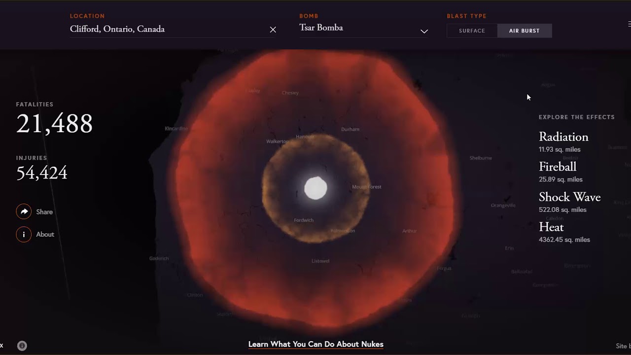 Карта симуляции ядерного взрыва