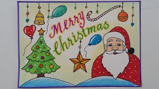 Merry Christmas Drawingmerry Christmas Poster Drawingsanta Claus Drawingchristmas Tree Drawing