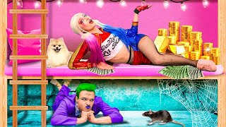 Harley Quinn vs Joker | How to survive with roommates | Cheap VS expensive room makeover by HA HAck screenshot 5