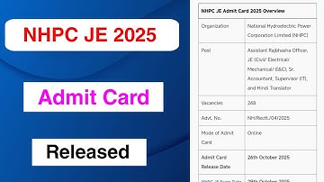NHPC JE 2025 Admit Card Released | NHPC JE 2025 Admit Card Out | MDE