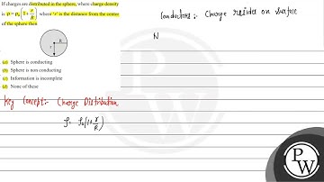 If charges are distributed in the sphere, where charge density is \( \rho=\rho_{0}\left(1+\frac{...