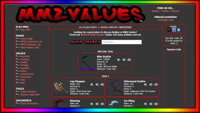 Mm2 Value List Update 10 24 20 Youtube - roblox murder mystery 2 value list