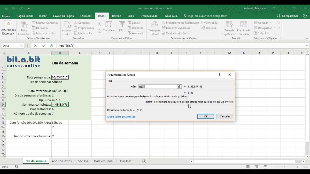 Identifique O Dia Da Semana De Uma Data No Excel YouTube