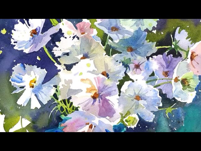 水彩】NO.207《波斯菊》脱稿水彩花卉视频- YouTube