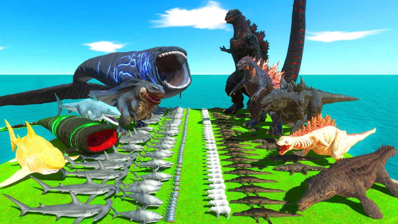 Aquatics Revolt Battle with Bloop + Megalodon Rex + King Shark VS Team Shin Godzilla + Gojira