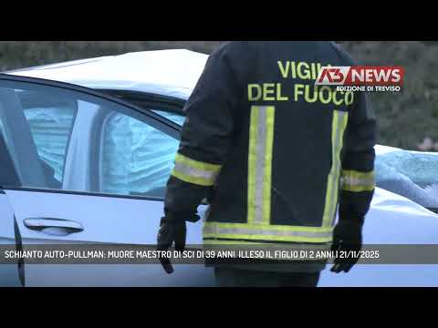 SCHIANTO AUTO-PULLMAN: MUORE MAESTRO DI SCI DI 39 ANNI. ILLESO IL FIGLIO DI 2 ANNI | 21/11/2025