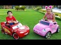 Kids are playing with cars and toy blocks, funny video for kids