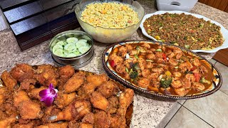Saturday Shenanigans! Let’s make Egg Fry Rice, Macaroni Salad, Pepper Shrimp and Fry Chicken. 