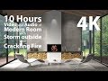 4K HDR 10 hours - Ambient Room, Storm Outside &amp; Crackling Fireplace Audio - relaxing, warm, calming