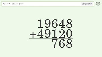 Long Addition Problem 19648+49120: Step-by-Step Video Solution | Tiger Algebra