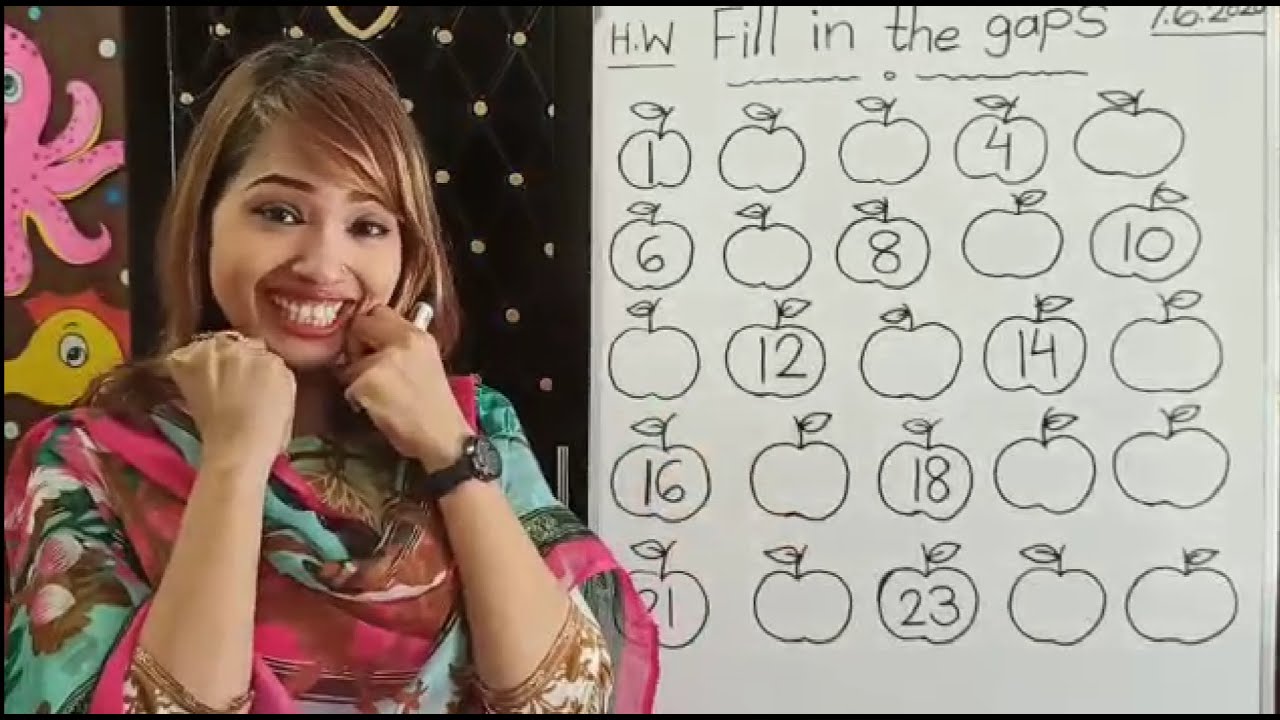 Maths Worksheet - Fill in the missing numbers (1 - 25)