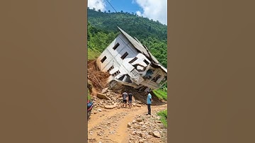 Unbelievable House Collapse 🚨 #disaster #landslide #shortvideo