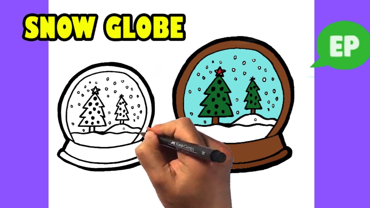 How to Draw Christmas Snow Globe - Easy Pictures to Draw - YouTube