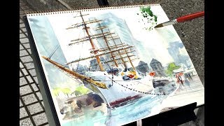 水彩画の基本〜船を描くコツ 3分講座  How to paint a ship | 3MIN Watercolor Tips