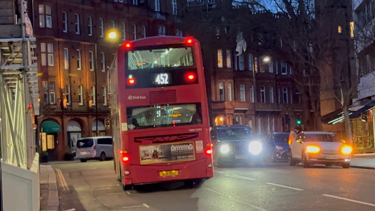 First bus, Gemini 2 (BJ11DSZ) on the 452 to Notting Hill Gate (Sopwith Way-Royal Hospital Road)