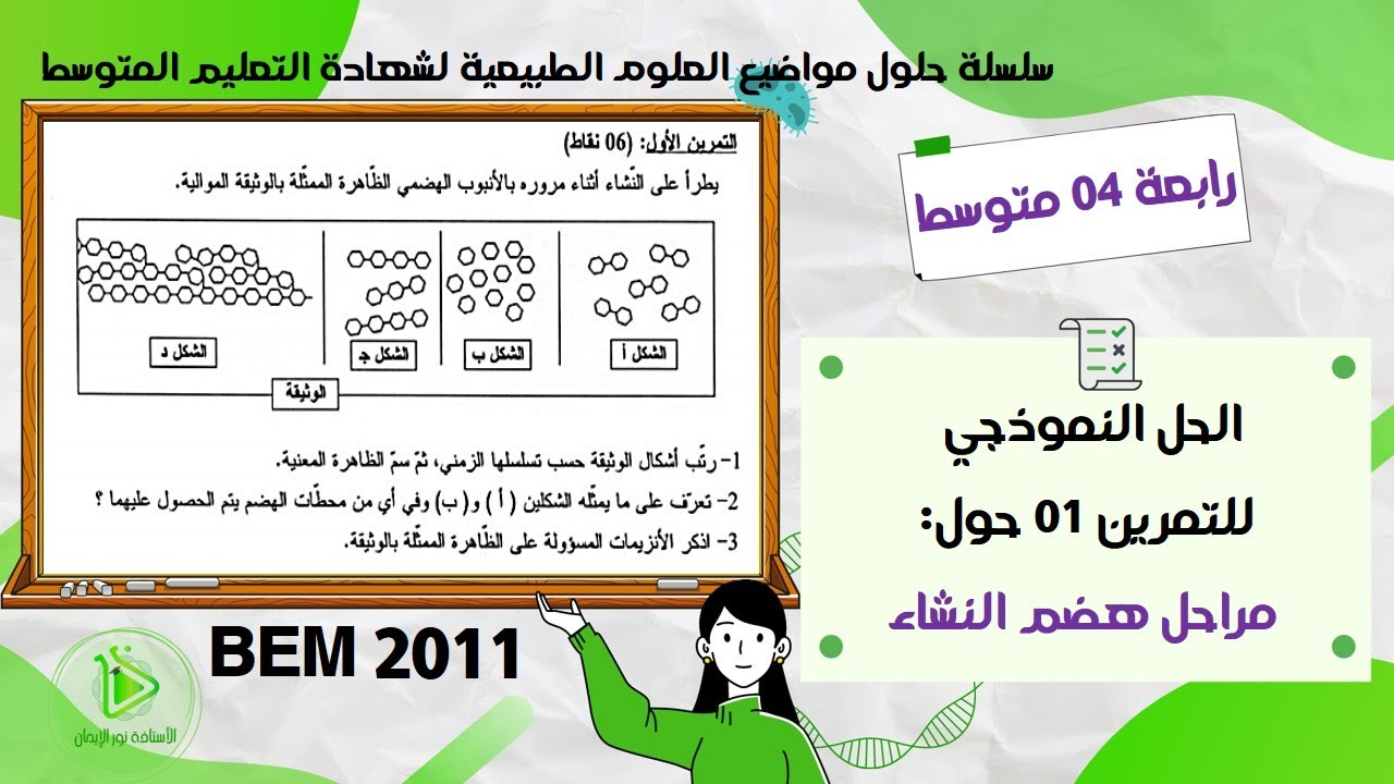 حل موضوع العلوم الطبيعية لشهادة التعليم المتوسط دورة 2011 - حل التمرين الأول 01 حول مراحل هضم النشاء