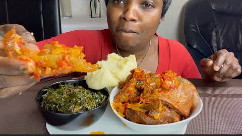 Asmr mukbang cow skin,vegetable soup with Fufu eating show no talking #mukbang #africanfood #asmr #