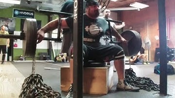 Conjugate method speed squat. 345 bar weight & 300 chain weight