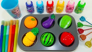 Oddly Satisfying l 6 Fruit Tons WITH Rainbow Shiny Lollipop Candy AND Magic Pan Mixin & Cutting ASMR