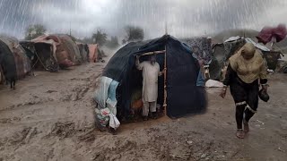 Heavy Rain In The Nomadic Village Of Pakistan | Nomadic Women LifeStyle In the full Stormy Rain