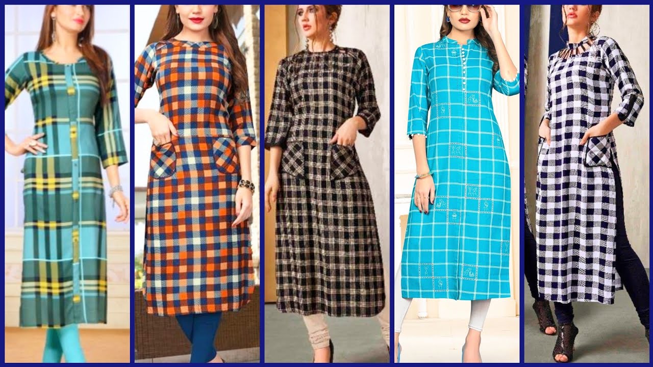 Yellow & Black Check Design Kurti / Shirt - Zamani.pk