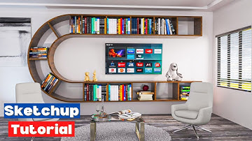Stylish TV Wall & Bookshelf Design in SketchUp | Nice Tower