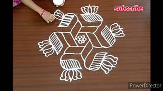 Aadi special/9×5/ lotus/ margali kolam/easy flower rangoli 2020/muggulu