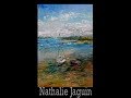 L attente the  wait seascape palette knife oil painting nathalie jaguin