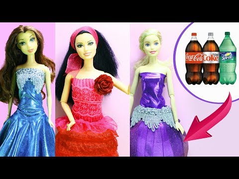 How to Make DIY Barbie Dresses / Clothes with Pepsi / Coca Cola Bottles - simplekidscrafts