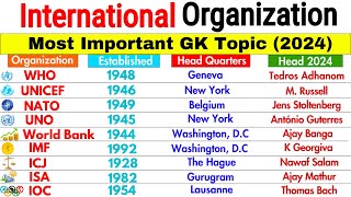 International Organisations Current Affairs 2024 | Headquarter, Formation Head Chief,. DG | Gk Trick