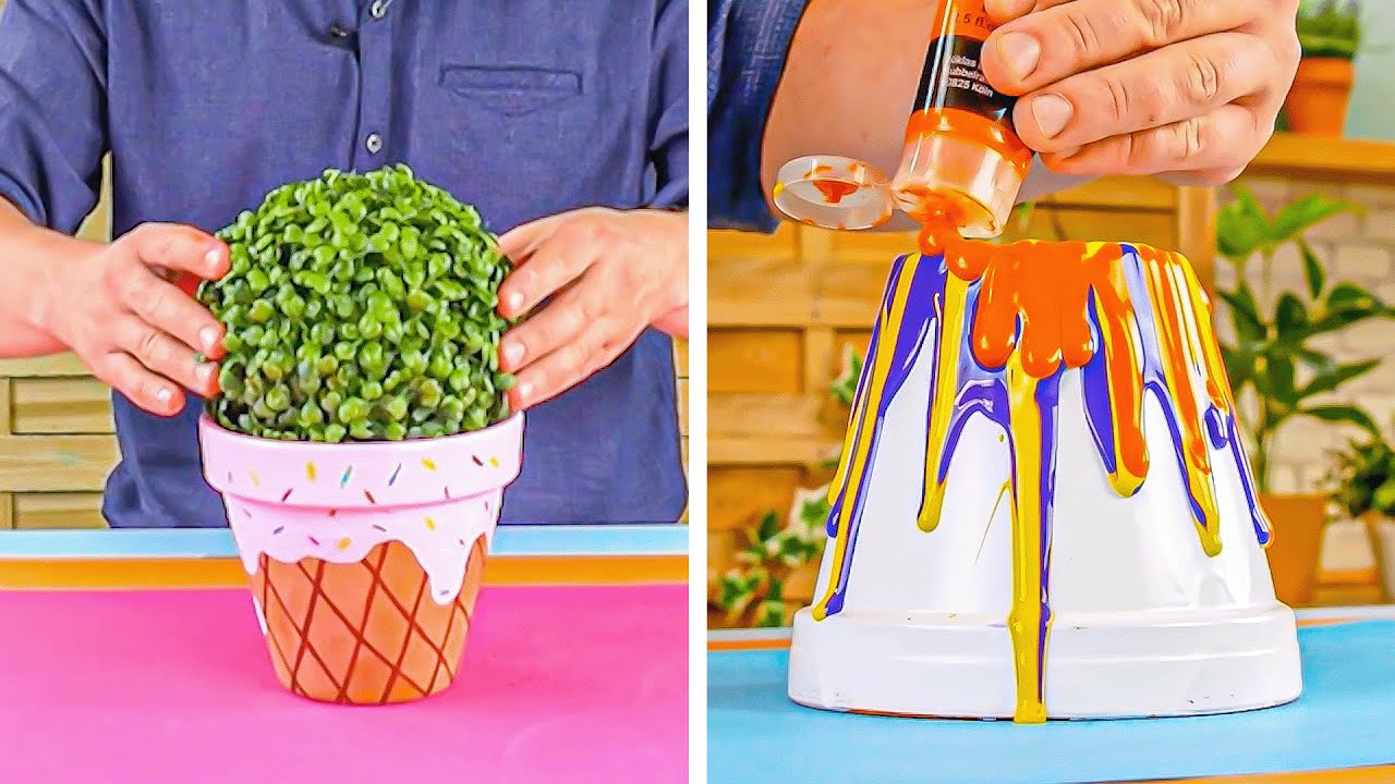 DIY | Tontöpfe mit Acrylfarbe bemalen | aus Alt mach Neu | Upcycling Idee |