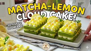 How to Make the Fluffiest Matcha-Lemon Cloud Cake 🍵🍋#MatchaLemonCake #BakingTutorial