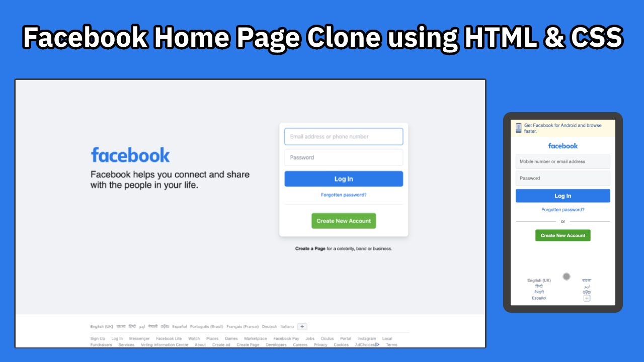 Facebook Clone Home Page Using Html