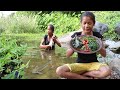 Catch Fish in Water to Cook for Food - Yummy Cook Fish soup Tasty with Water spinach for Lunch