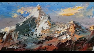 :  . The Mountains - Palette knife oil painting -Vugar Mamedov