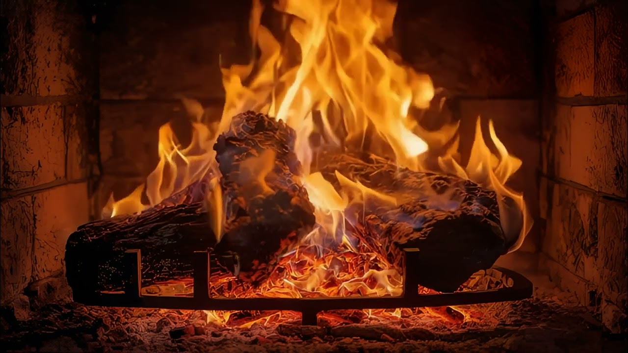 Enjoy the warmth and tranquility of a fireplace filled with burning wood and embers.