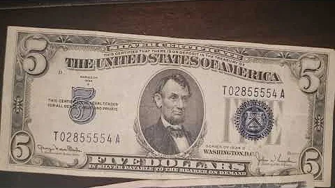 1934 Series Silver Certificate BLUE SEAL $5 Dollar Bill