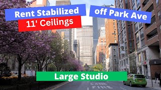 A Large south facing RENT STABILIZED Studio off Park Avenue with 11 foot ceilings